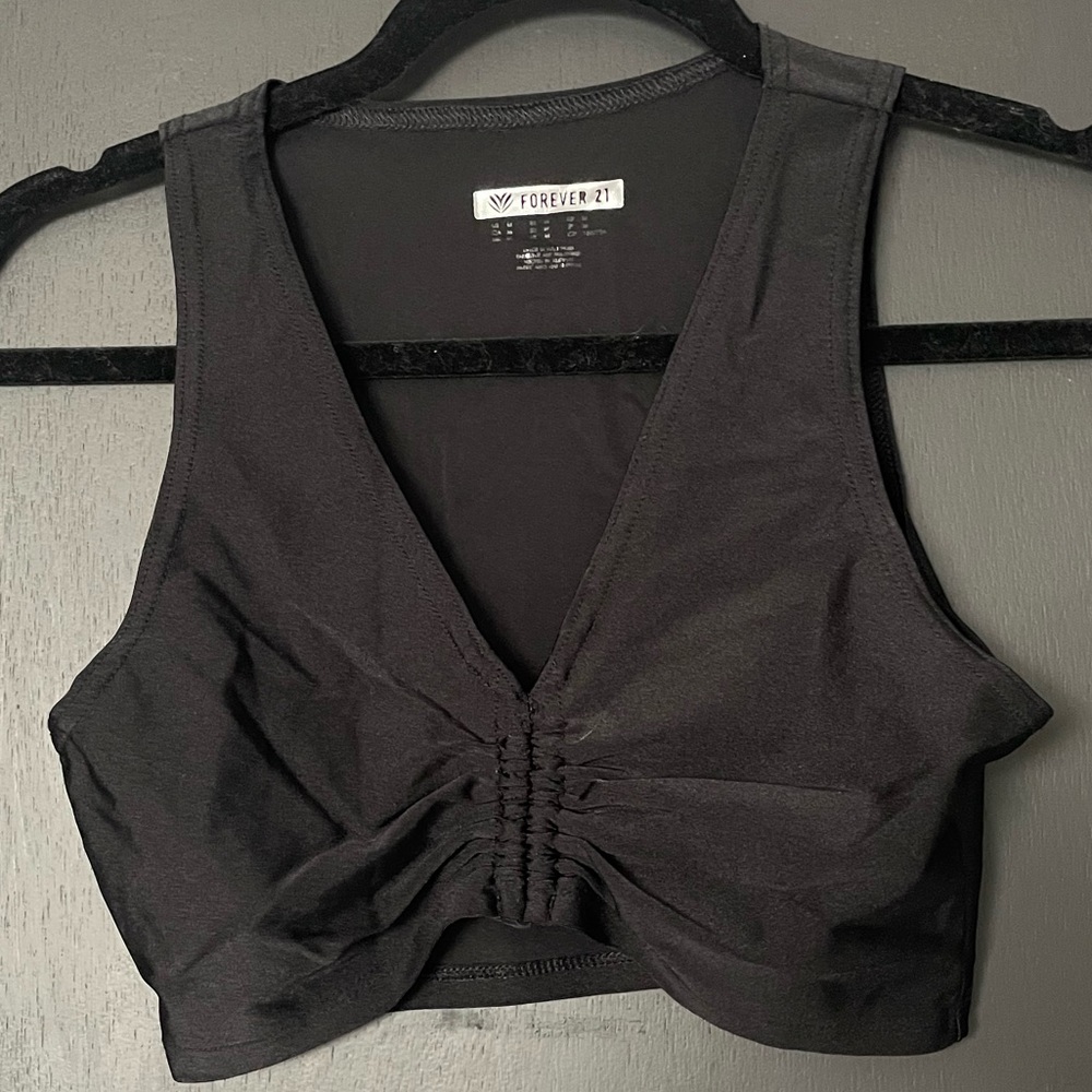 Forever 21 Ruched Black Crop Top - Size Medium